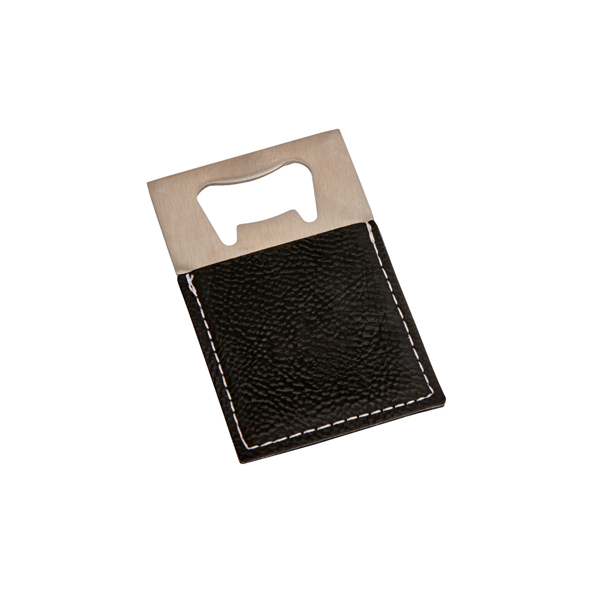 Black Leatherette Bottle Opener - 3.5" x 2"