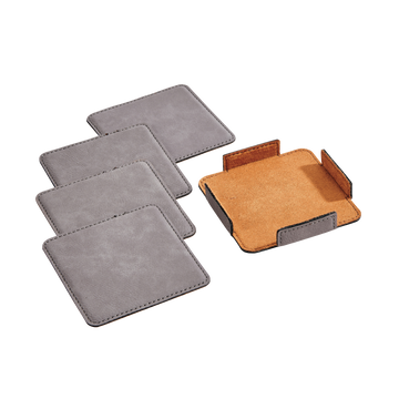 Set Of 4 Leatherette Coasters - Grey