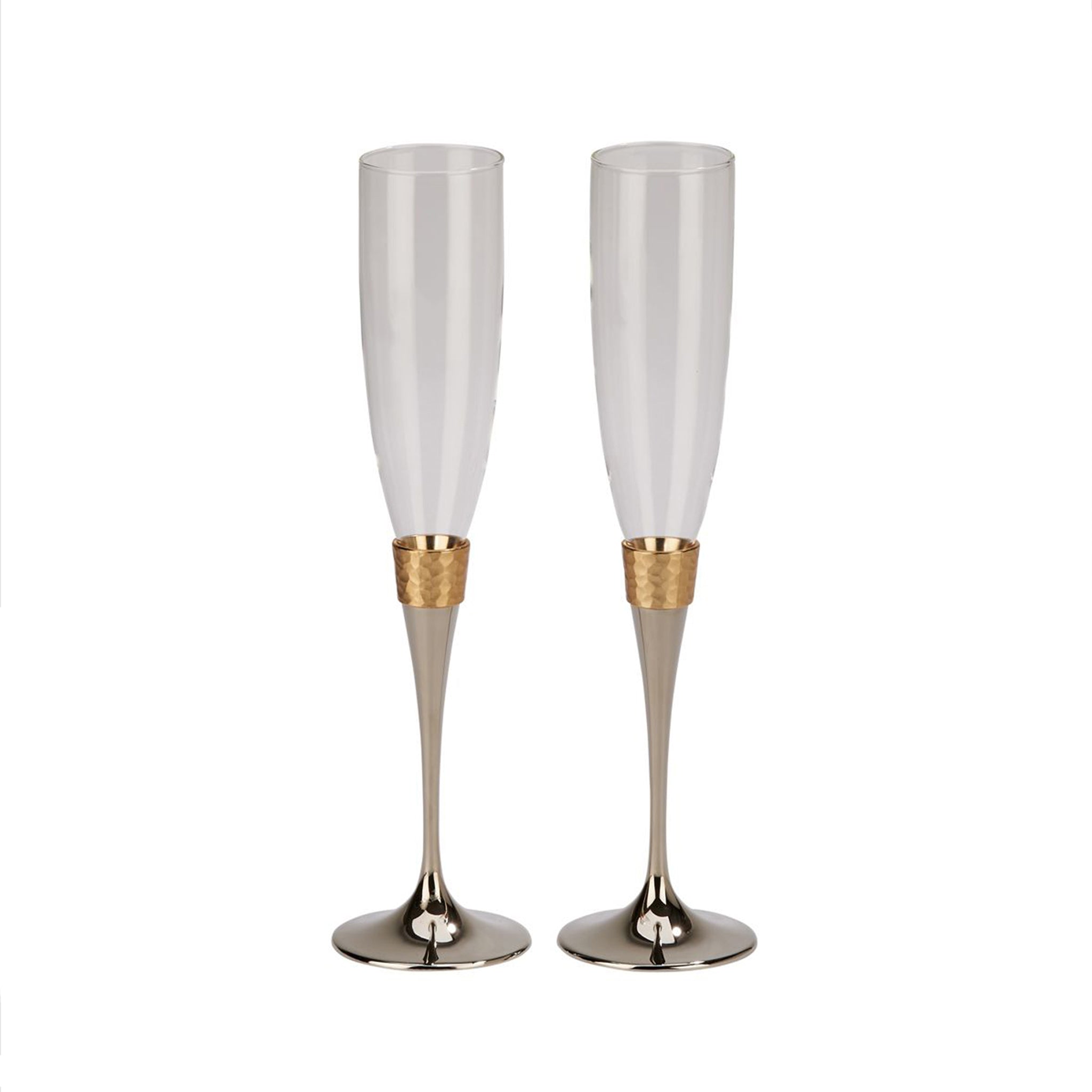 Hammered Gold Band Champagne Flutes Set