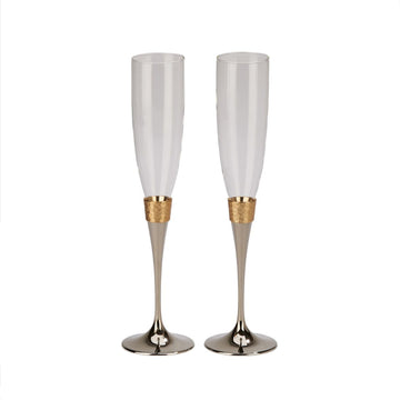 Hammered Gold Band Champagne Flutes Set