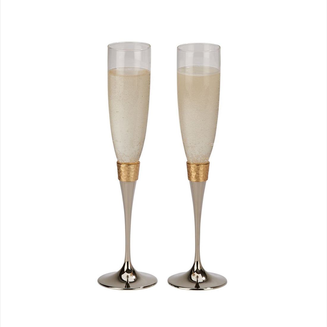 Hammered Gold Band Champagne Flutes Set