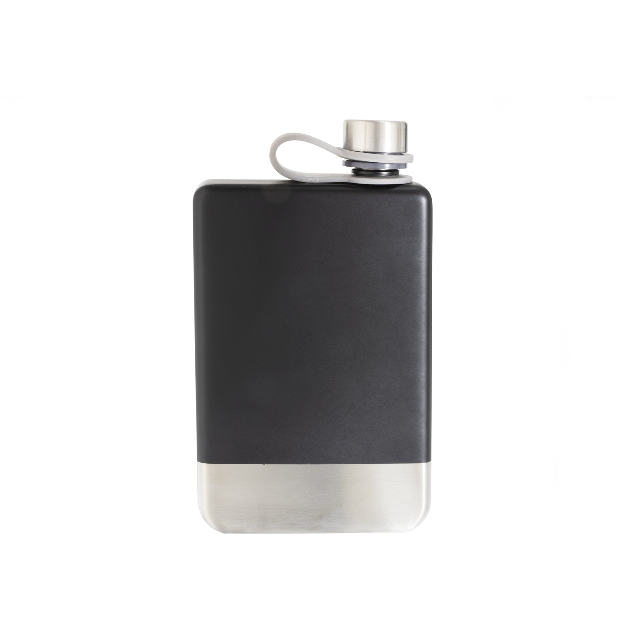 8 oz Black Stainless Steel Flask with Silver Bottom