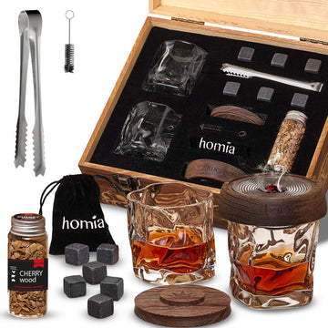 Whiskey Gift Set 13 pcs Wooden Smoker   Old Fashioned Glasses   2 pcs